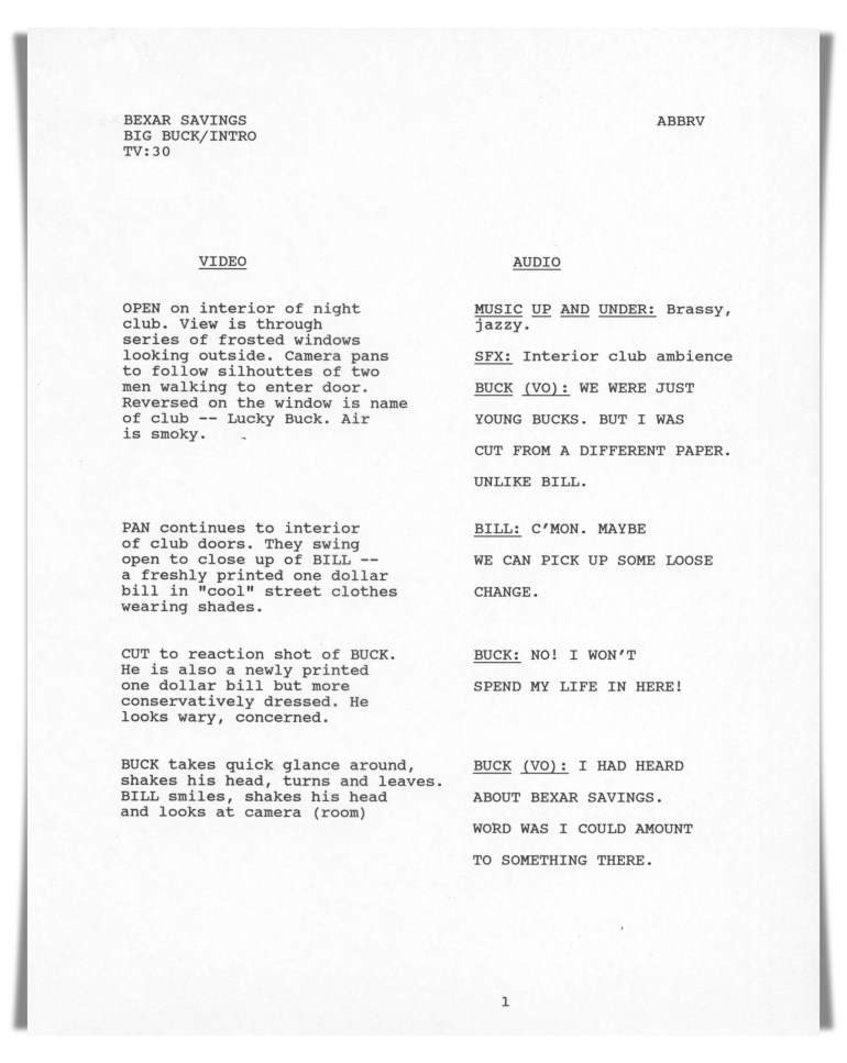 Bexar Savings (unproduced script)