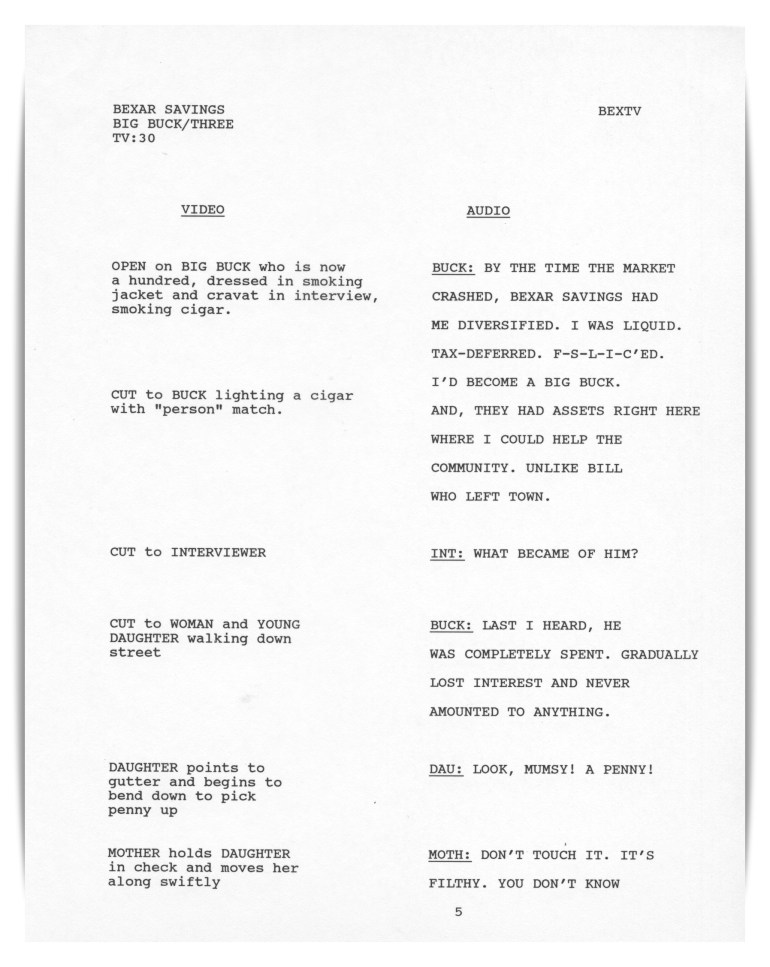 Bexar Savings (unproduced script)