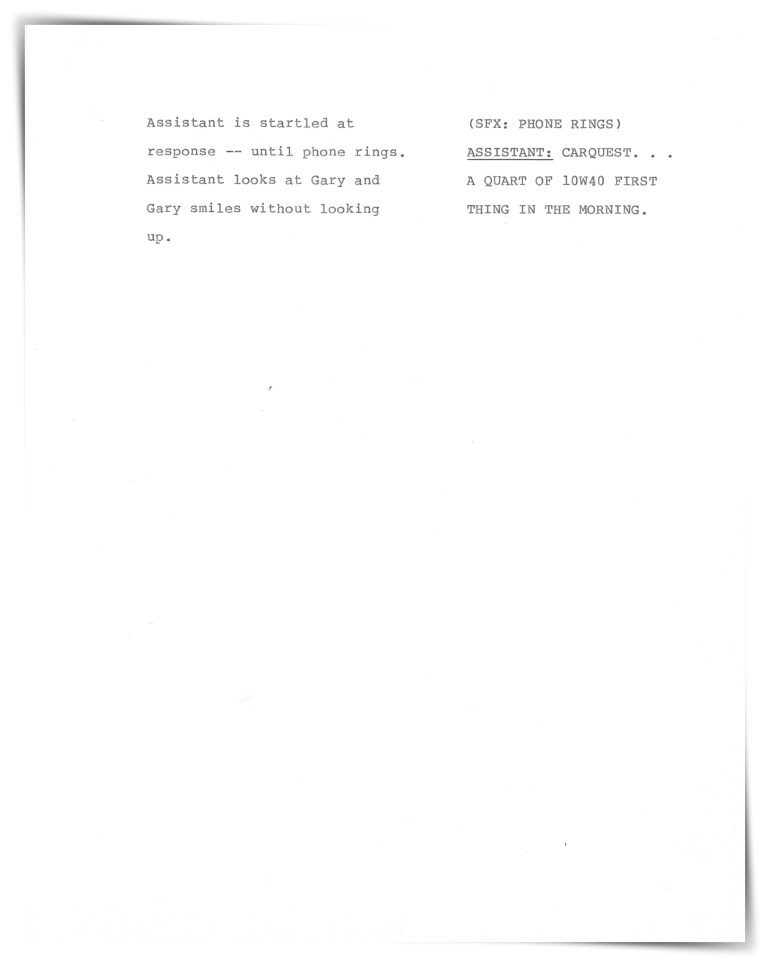 Carquest Auto Parts—Television (unproduced script)