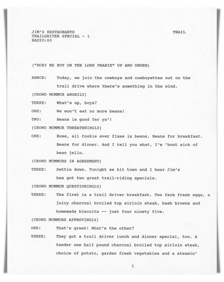 Jim's Restaurants—Radio (unproduced script)