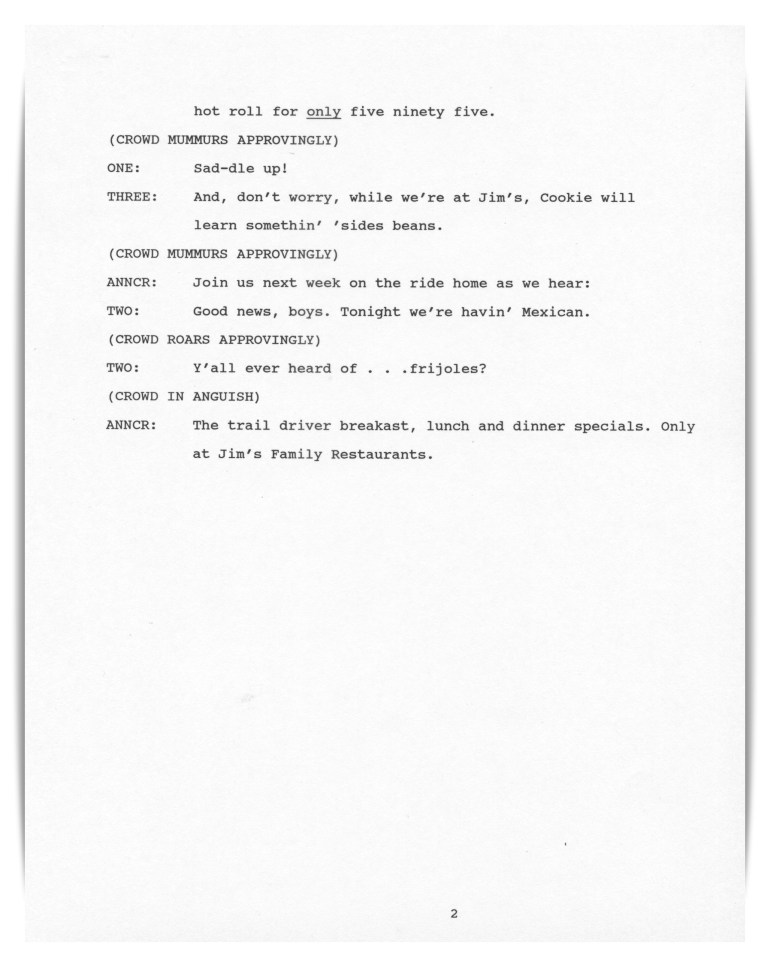Jim's Restaurants—Radio (unproduced script)