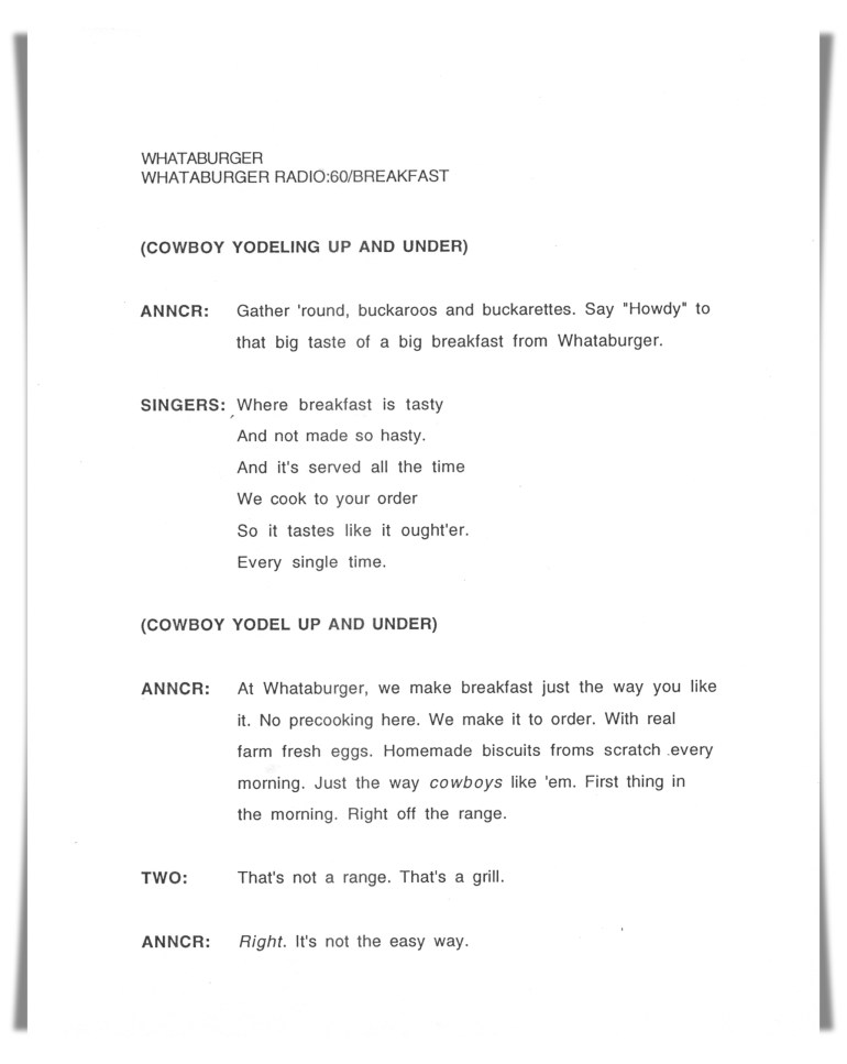 Whataburger—Riders In The Sky (unproduced script)